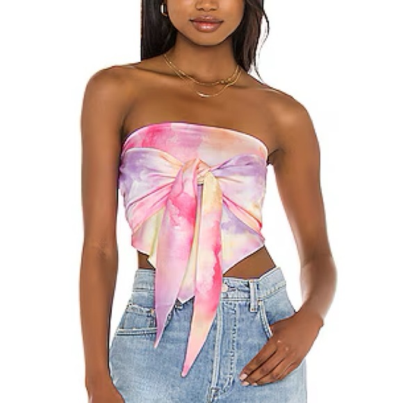 superdown Tops - superdown Pastel Tie-Front Strapless Crop Top in Pink & Purple
